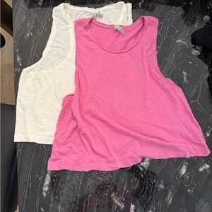 Zella Pink and White Tank Top Set of 2 Size Large Cropped, Very Cute